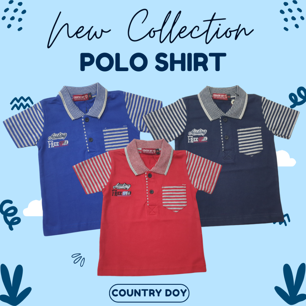 CountryDoy---Striped Polo Shirt Boys Kaos Polo Salur garis garis Kaos Kerah Katun sehari hari untuk 