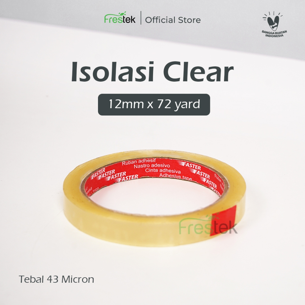 

FASTER Isolasi / Lakban / Selotip / OPP Tape Bening / Clear 12 mm x 72 yard (1/2 Inch / 1/2” x 72yd) Full
