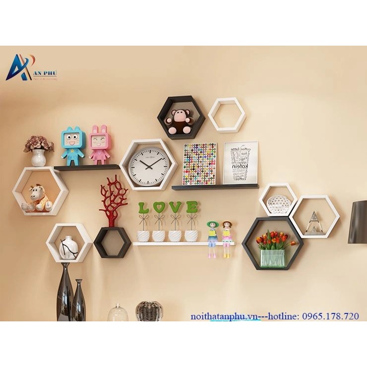 CAB Rak Dinding Hexagonal Tempel Bahan Kayu Jati Belanda