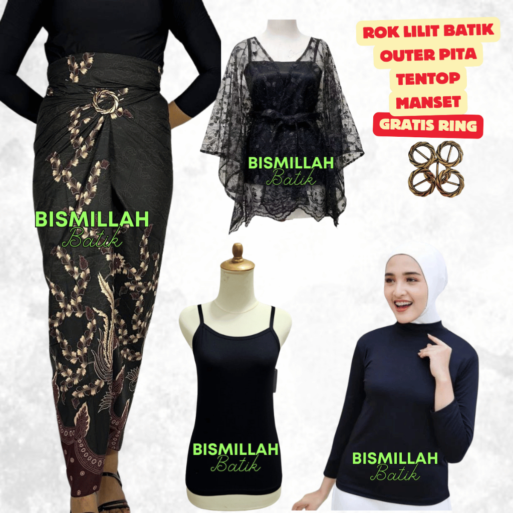 Oneset wanita kekinian outer pita cantik outfit kondangan stelan rok lilit batik