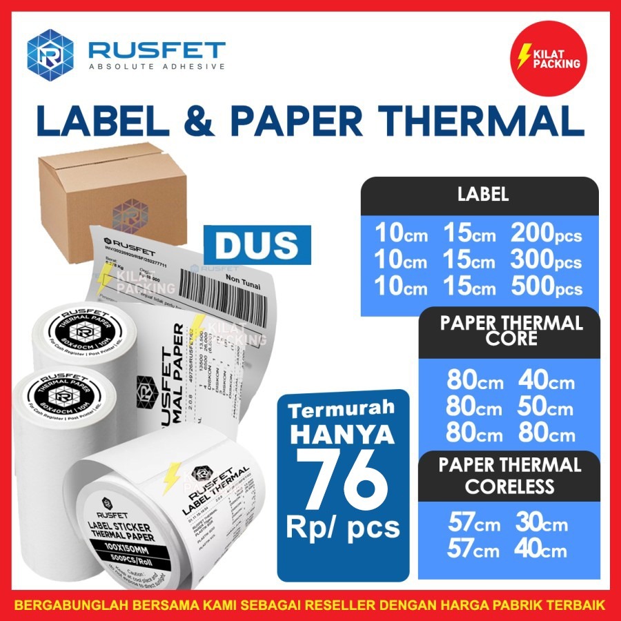 

Label Resi Stiker Thermal Roll Label Thermal Label Stiker Barcode A6 Rusfet DUS