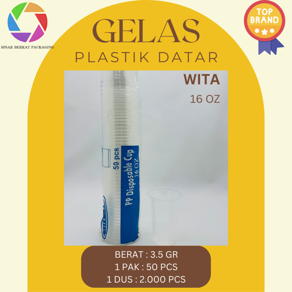 Gelas Plastik 16 oz Datar Bening