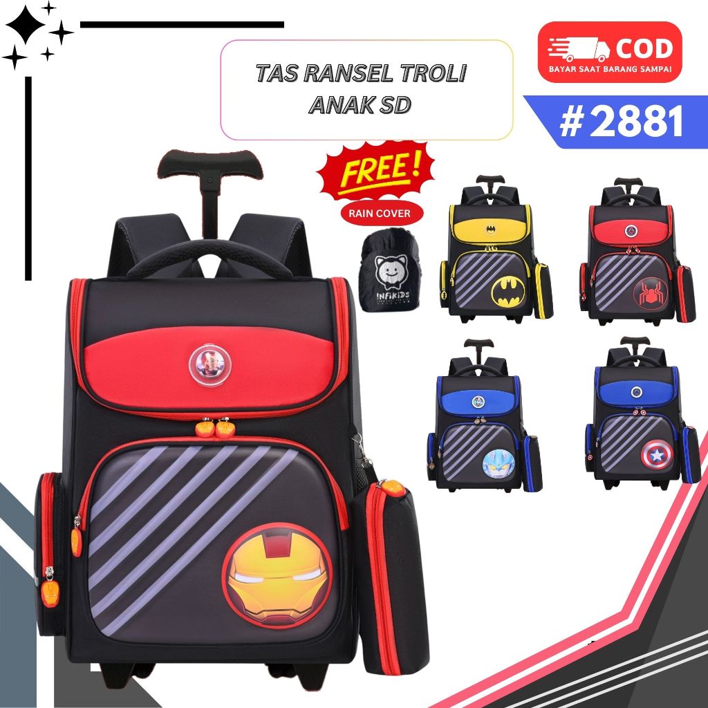 Tas Troli Anak Sekolah SD Laki laki Untuk Anak Anak Cowok hero lampu led kotak pensil 2881