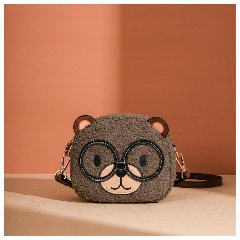 8385 NEW / Tas selempang bulu / tas cantik kepala bear / tas beibaobao
