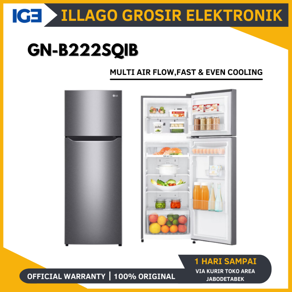 LG GN-B222SQIB KULKAS 2 PINTU INVERTER GNB222 222SQIB GNB222SQIB