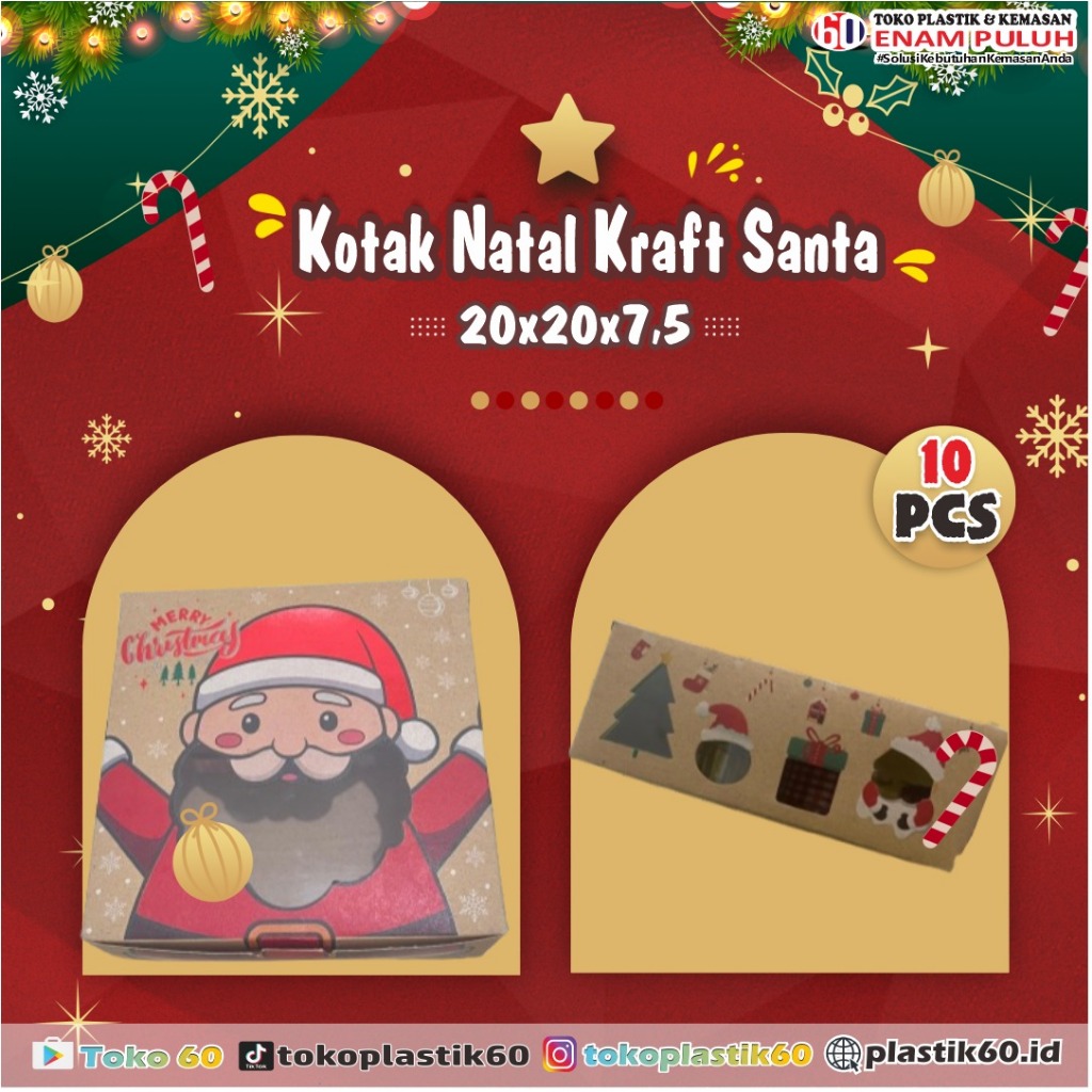 

box Tutup Sambung Motif Natal Kraft Santa Dus Hampers Natal Christmast Kue Bolu box chiffon cake kotak packaging hampers Kotak Natak Kraft Santa isi 10pcs
