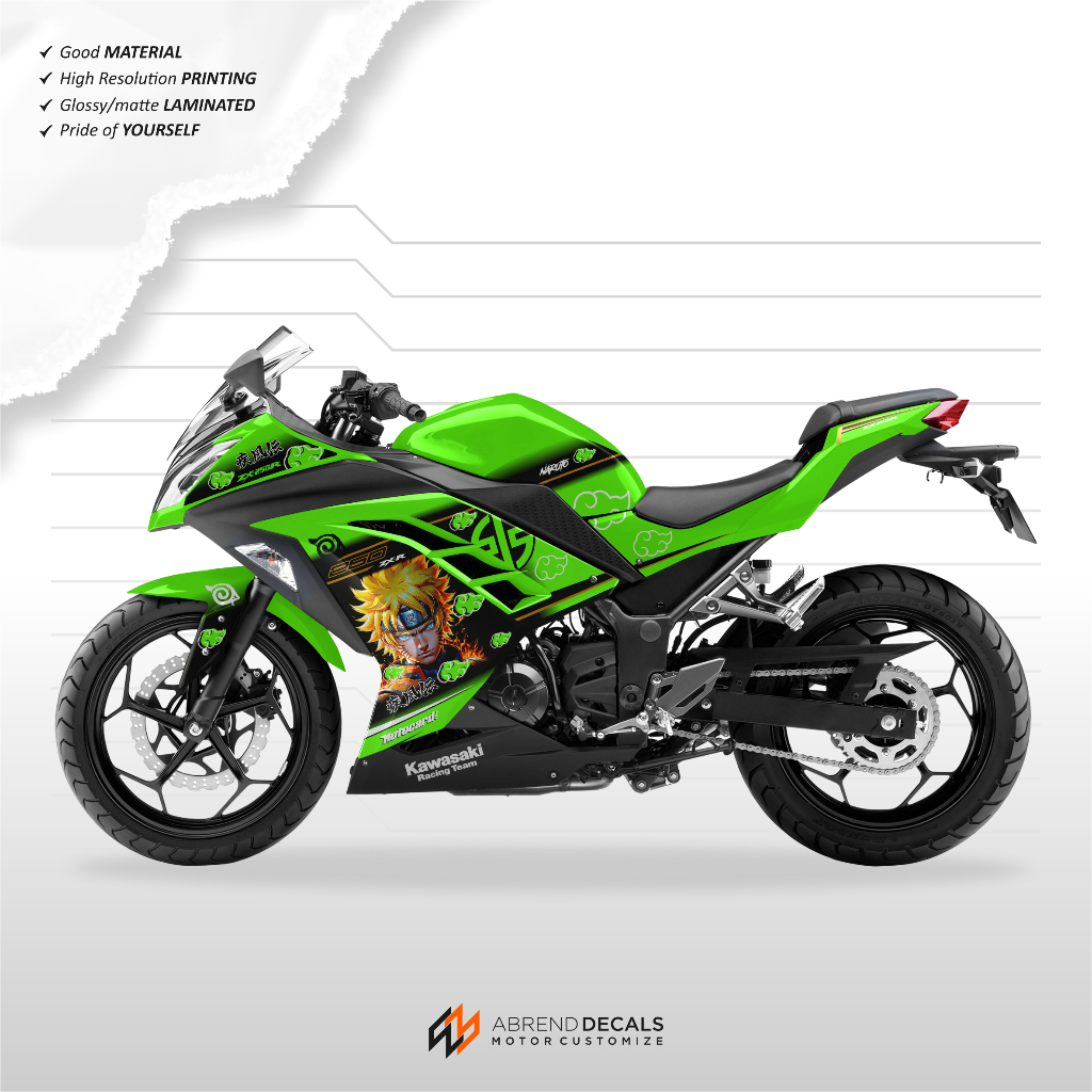 STRIPING NINJA 250 FI OLD NARUTO / STIKER MOTOR KAWASAKI NINJA FI DESIGN CUSTOM ANIME BISA REQUEST