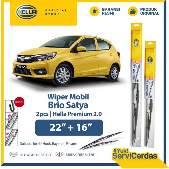 Wiper Mobil HELLA HONDA Brio, BR-V, Mobilio 22"+16"(2pcs)- HELLA Premium 2.0