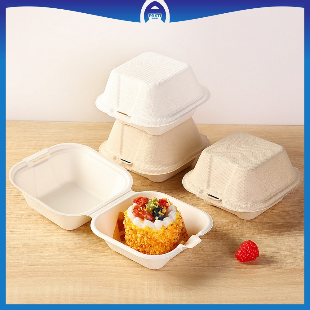 Kotak Bagasse Box Serat Tebu Lunch Box Burger 6in Food Grade / Mini Box Food Container / Kotak Bento