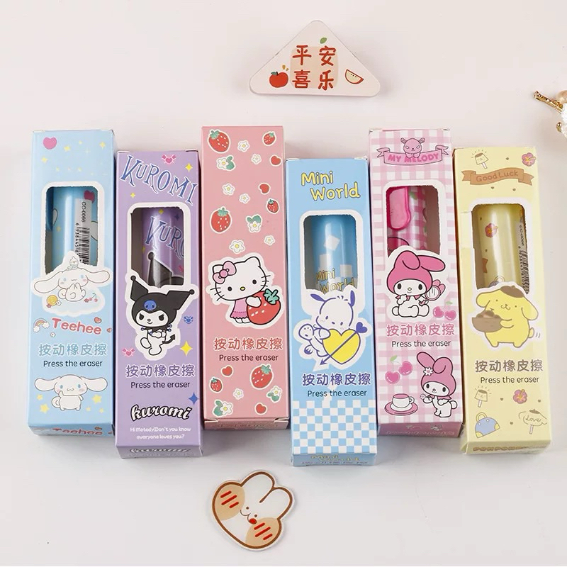 

KUMA STORE Penghapus Kartun Lucu Sanrio Kuromi Press Pen Modeling Koreksi Karet Alat Tulis Sekolah
