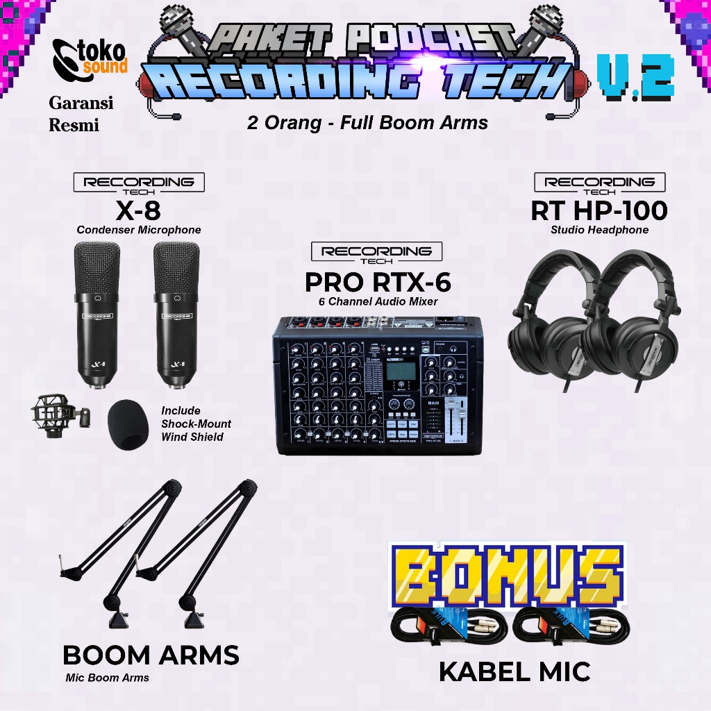PAKET PODCAST RECORDING TECH V2 2 ORANG - PRO RTX8 - RECORDING TECH X8