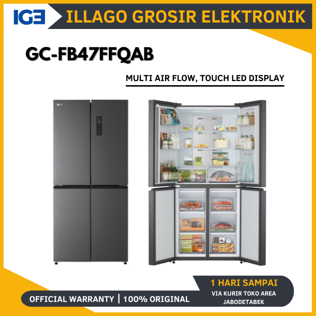 LG GCFB47FFQAB - KULKAS LEMARI ES 4 PINTU MULTIDOOR 470L GC FB47FFQAB