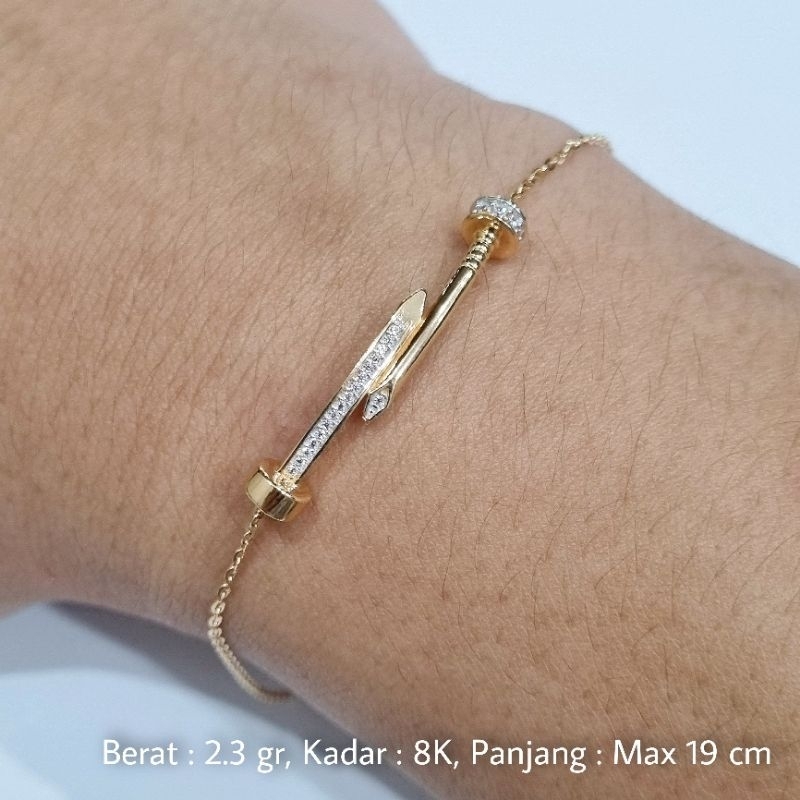 Gelang Emas Serut Paku Maksimal 19 cm Kadar 8K 37.5% 375 - B10 / 2.3 gr