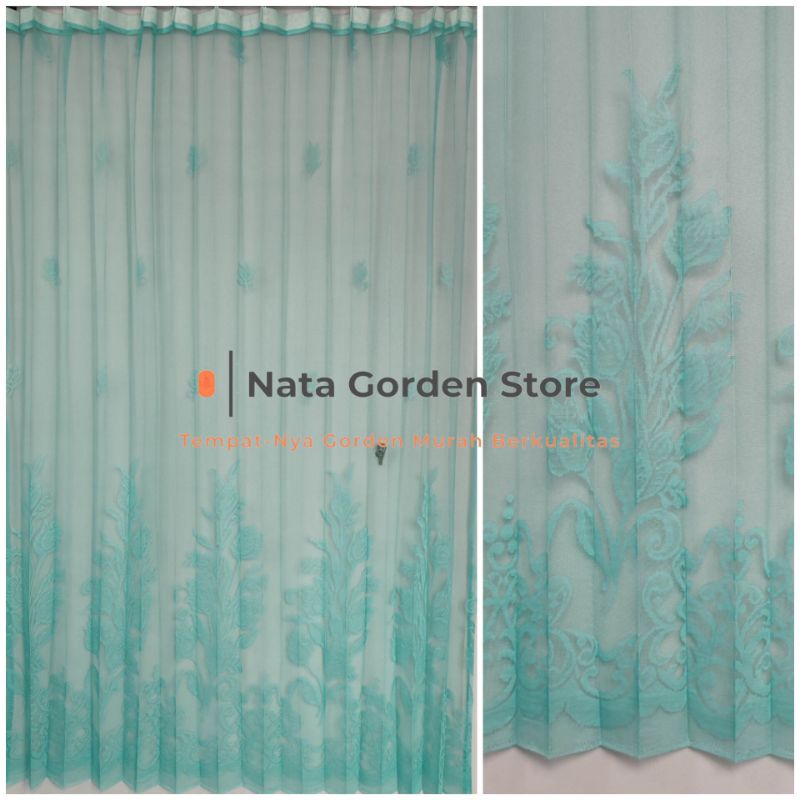 Gorden Vitrace Hordeng Vitrace Warna Hijau Polos Motif Bunga Tulip