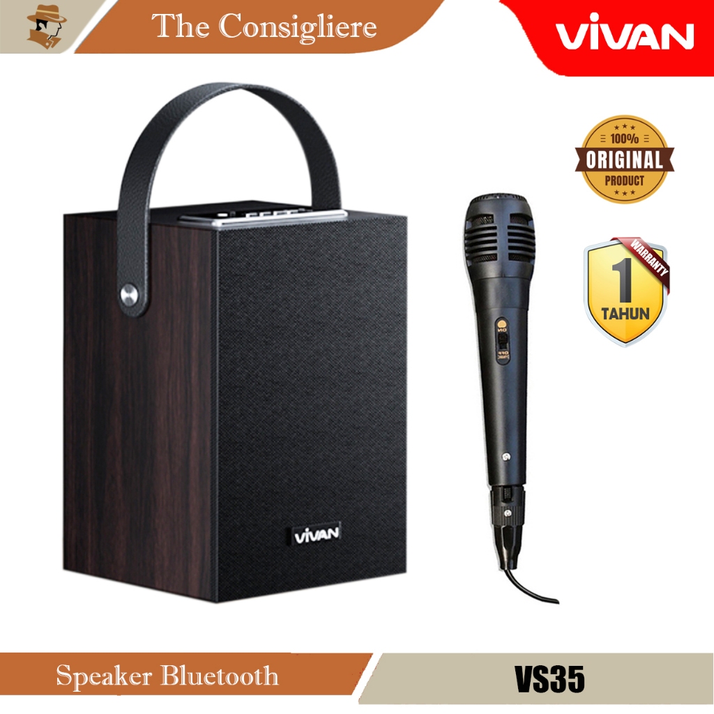 Vivan Speaker Karaoke Bluetooth + Microphone Kabel VS35 Material Kayu 4 Inch Speaker