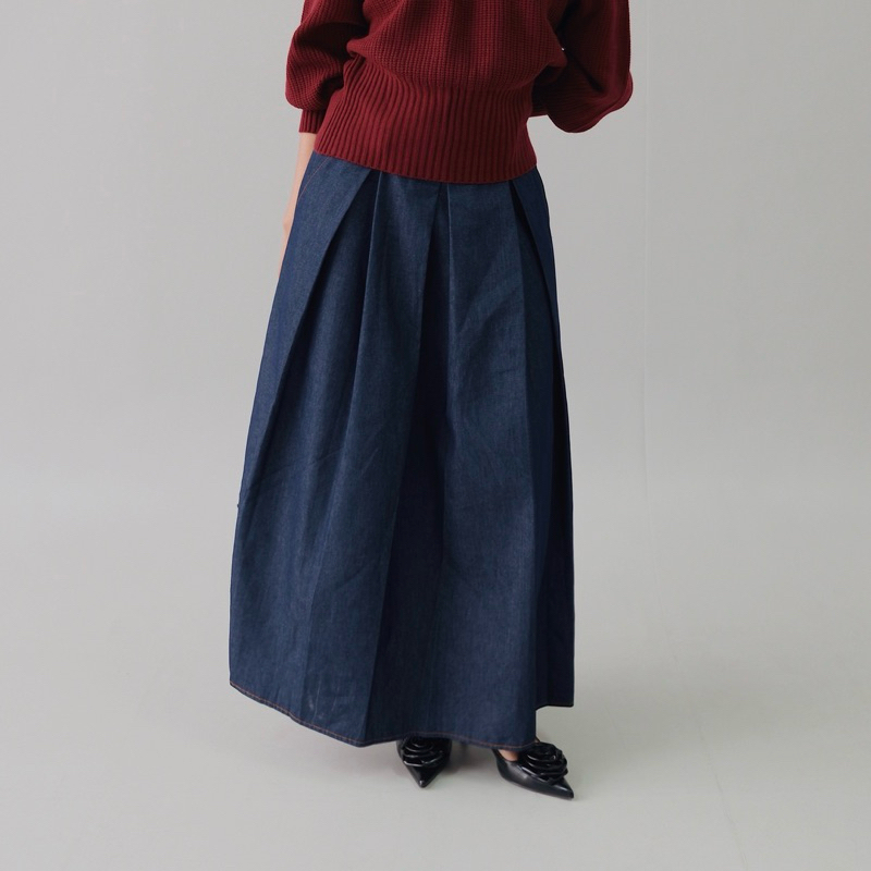 PUFF IT UP - Caly Denim Skirt Rok Denim Pleated Denim Skirt