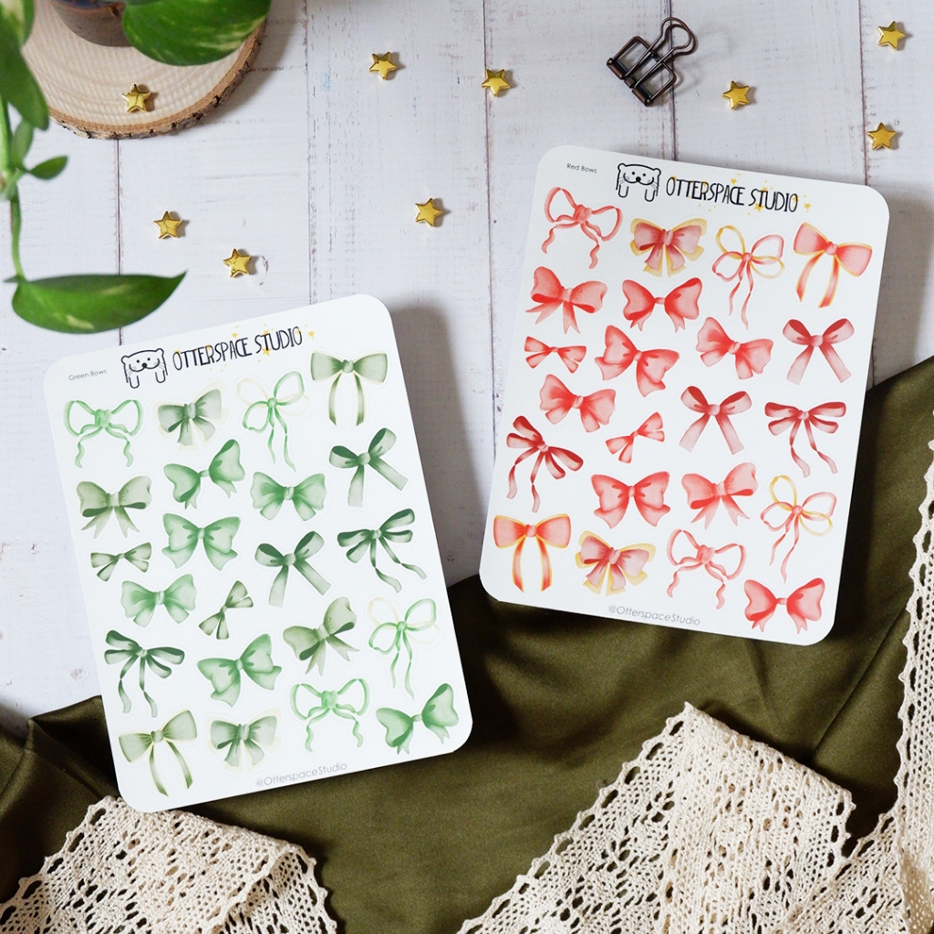 

Otterspace Studio | Red & Green Christmas Bows Deco Sticker Sheet - Stiker Natal Pita Merah & Hijau Planner & Bullet Journal