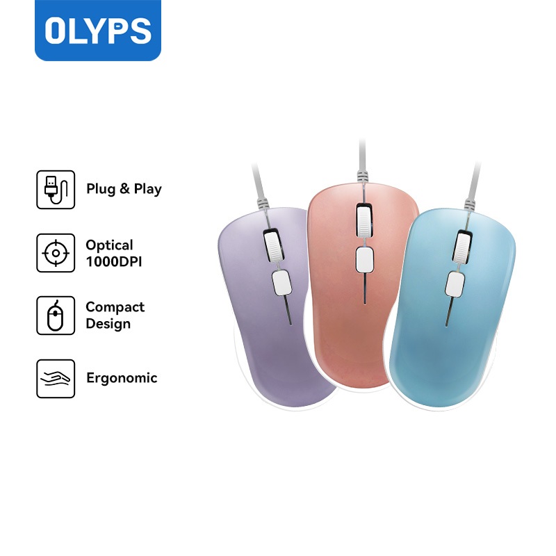 OLYPS Mouse Kabel USB Mini Portable Macaron Mouse Laptop Wired untuk PC Laptop