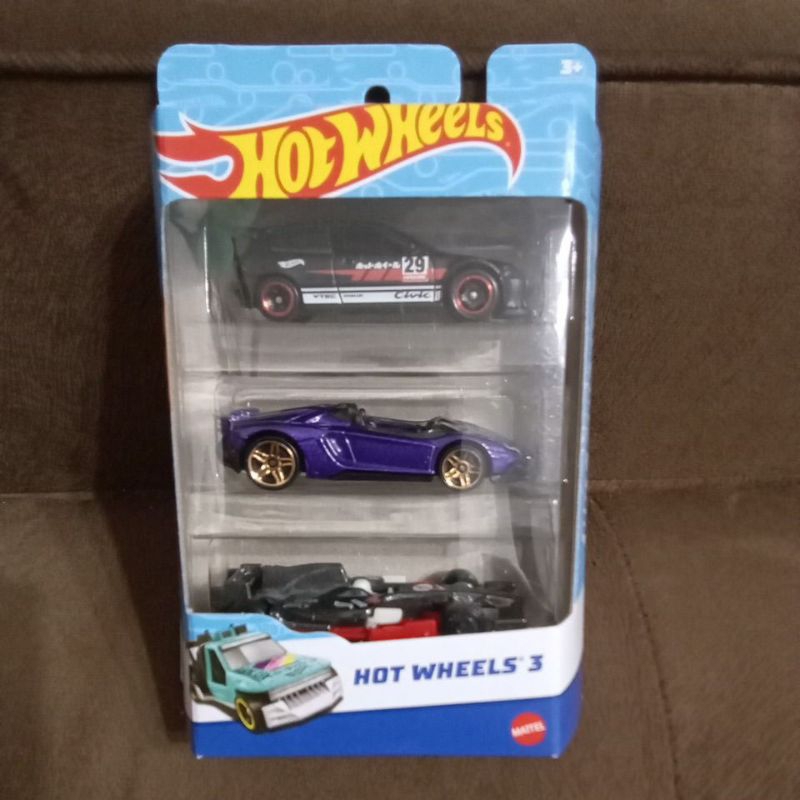 hot wheels 3 gift pack honda civic custom/lamborghini aventador j/hw f1 racer hotwheels