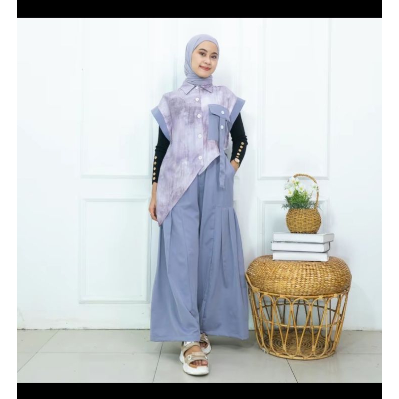 setelan Celana Kulot Dan Atasan Asimetris