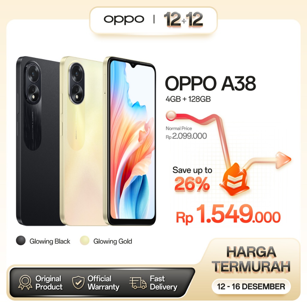 [NEW] OPPO A38 4/128GB & 6/128GB [5000mAh SUPERVOOC 33W, 90Hz Sunlight DIsplay, 50MP AI Camera]