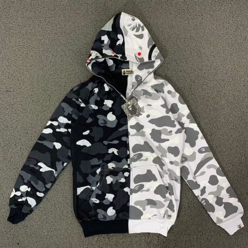 HOODIE ZIPPER BAPE BLACK WHITE CAMO GLOW IN THE DARK
