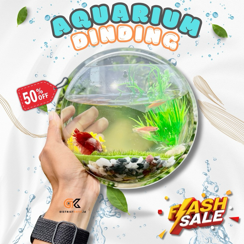 Aquarium Dinding Tempel Bulat Besar 20cm / Vas Bunga Terarium Tanaman Hias