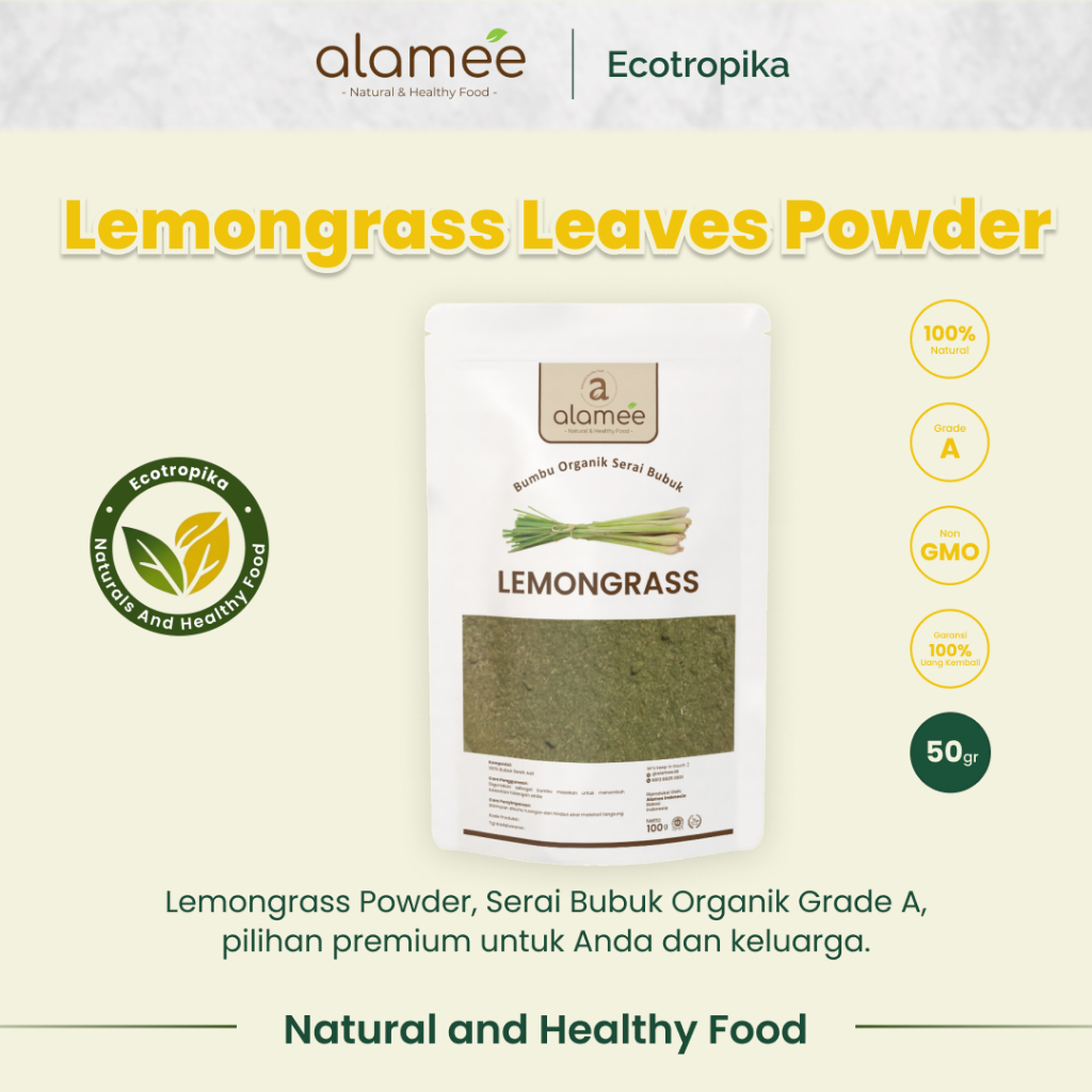 

Sereh Bubuk Lemongrass Powder Bumbu Dapur Organik Serai Murni Asli Tanpa Campuran Premium 50 Gram