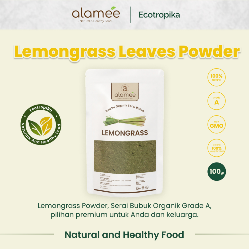 

Sereh Bubuk Lemongrass Powder Bumbu Dapur Organik Serai Murni Asli Tanpa Campuran Premium 100 Gram