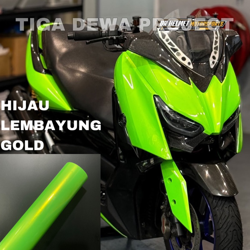 sticker skotlet motor warna hijau lembayung gold