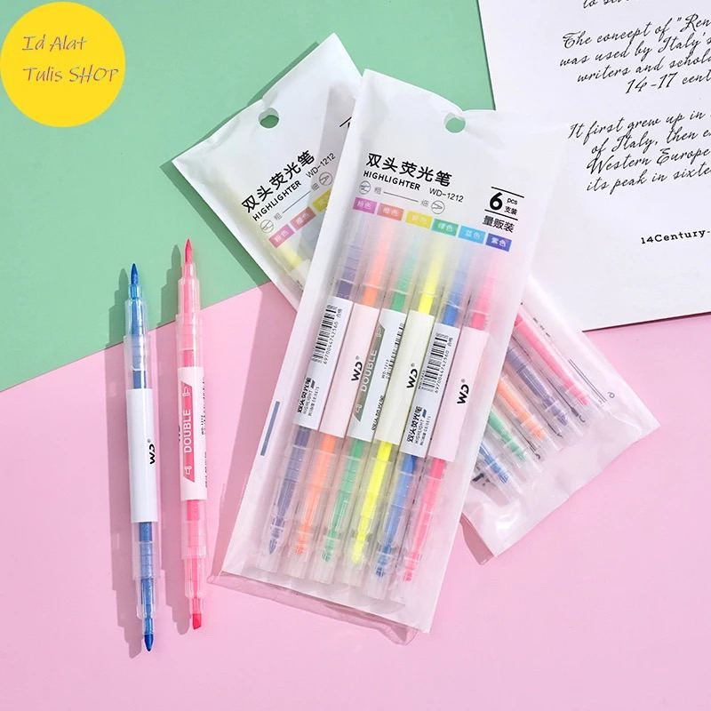 

Stabilo Warna Warni 6PCS PEN 2 SISI / Stabilo Bolak Balik 6 Warna