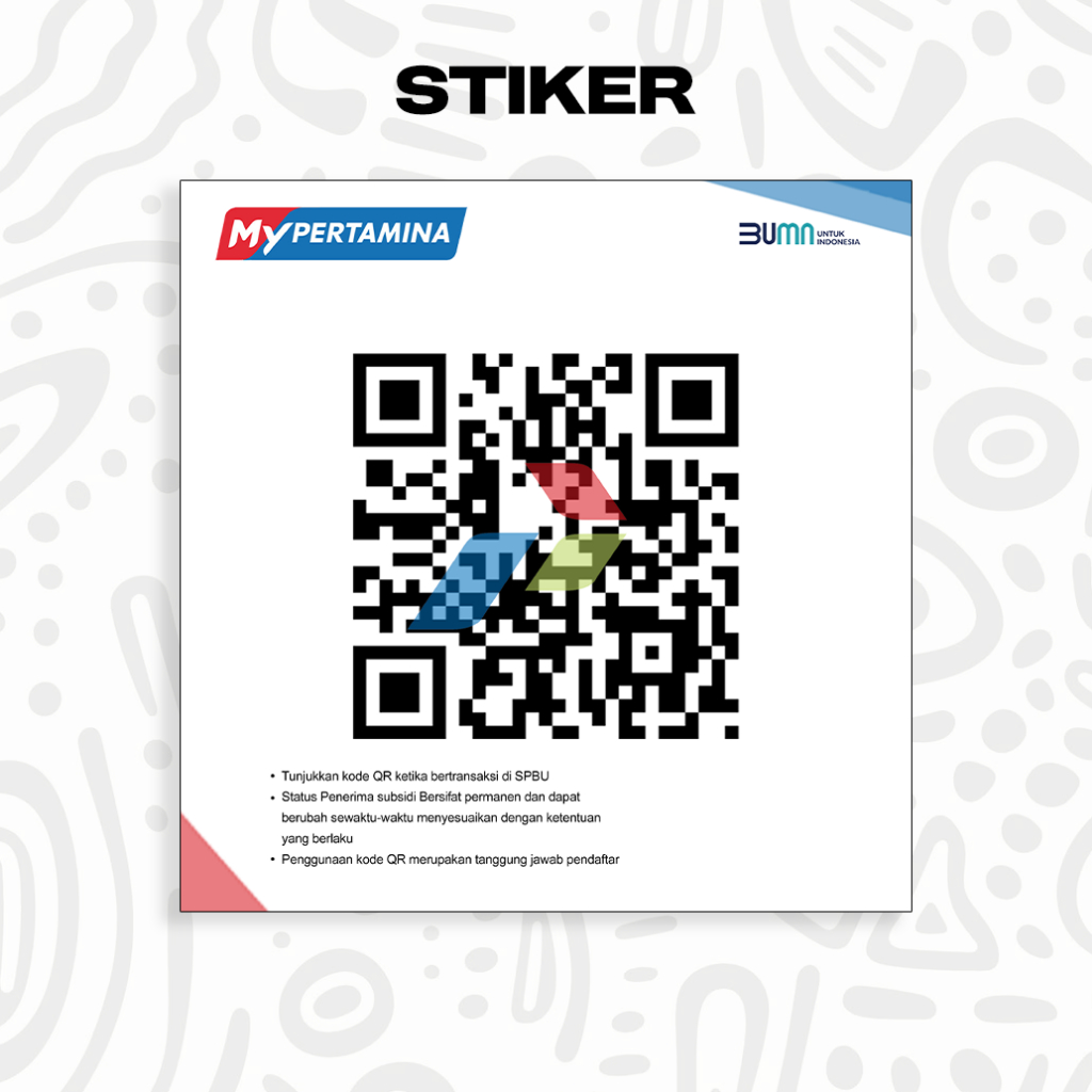 

(BISA COD) STIKER QR TUTUP TANGKI MY PERTAMINA / STIKER QR / CETAK STIKER MY PERTAMINA / TANPA MINIMAL / SUBSIDI TEPAT STICKER • Material: Vinyl • High Quality Resolution • Laminasi Doff CARA CUSTOM: 1. Chat Admin untuk design yg mau di custom 2. Kirim