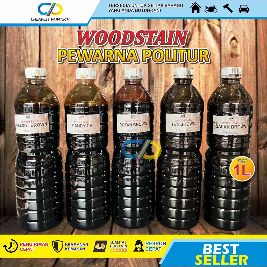 Woodstain ECER Walnut Brown / Cocoa Brown / Salak Brown / CB/ TEA / kemasan 1 Liter POLOS