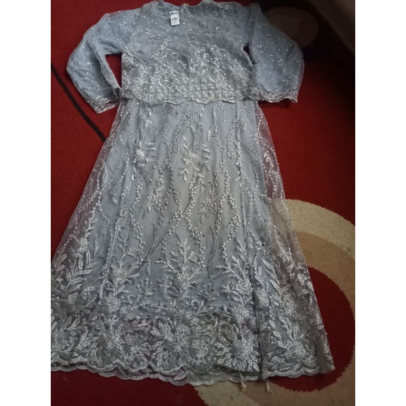 realpict gamis full brukat busui silver/abu