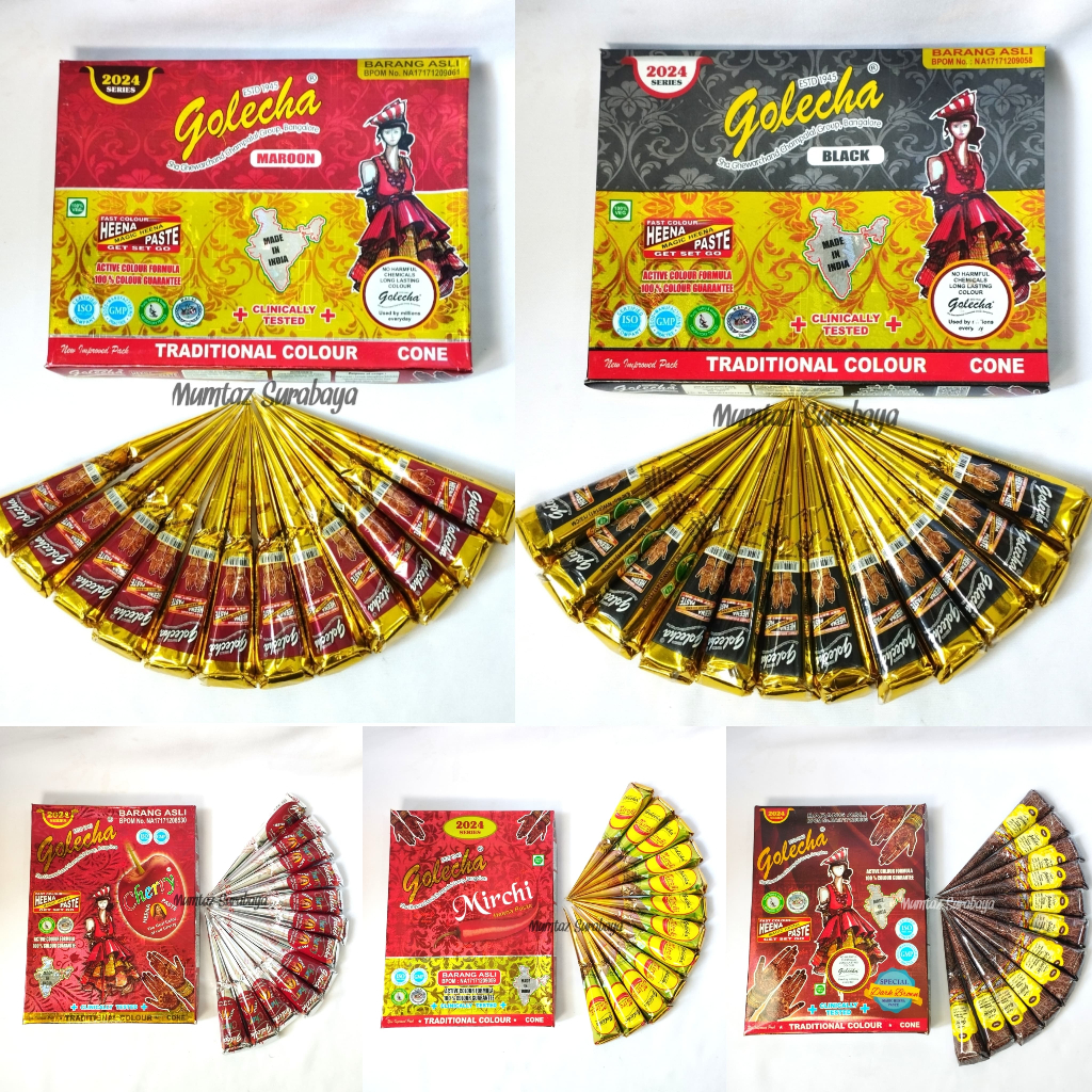 (6 PCS) Henna Golecha Henna Pasta Merah Cherry Henna Warna Merah Cherry Original BPOM Heena Merah Ch