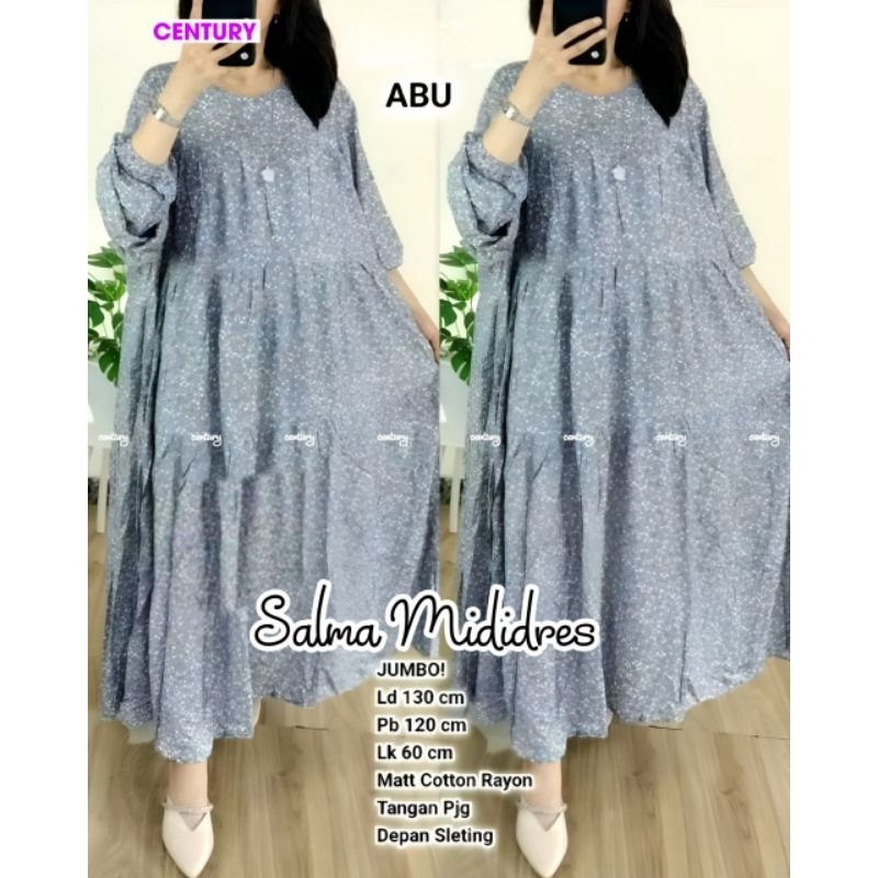 MIDI DRESS JUMBO/SALMA/DRESS MIDI WANITA KATUN RAYON JUMBO LD 130 CM FIT XXXL