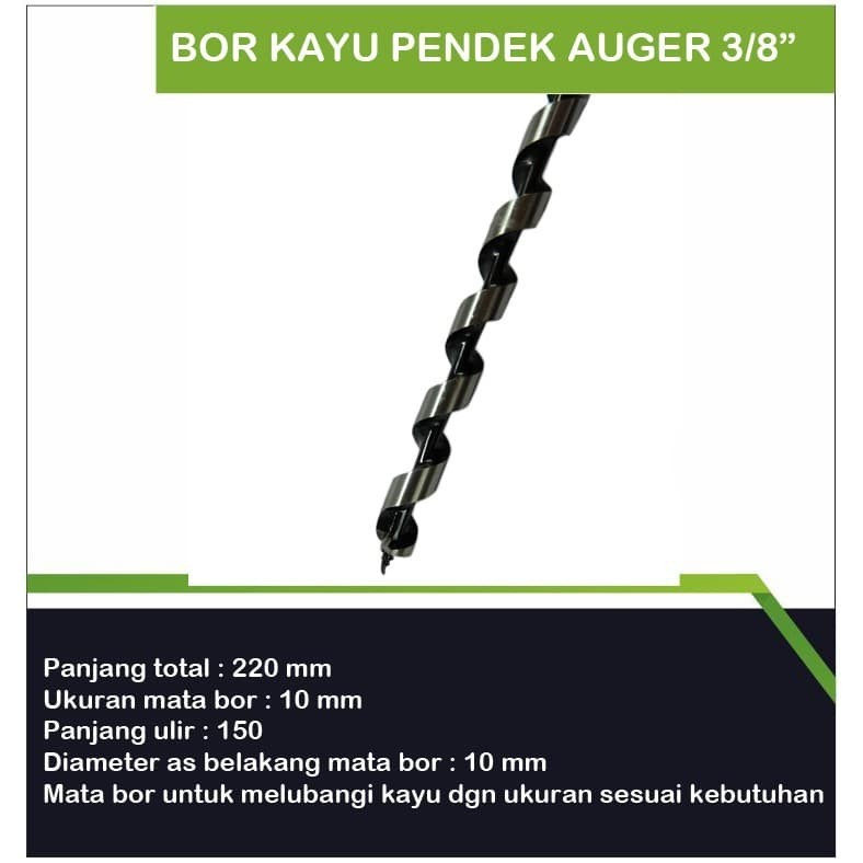 Bor Kayu Pendek Auger 3/8" ND / Mata Bor Kayu Pendek/Bor kayu pendek