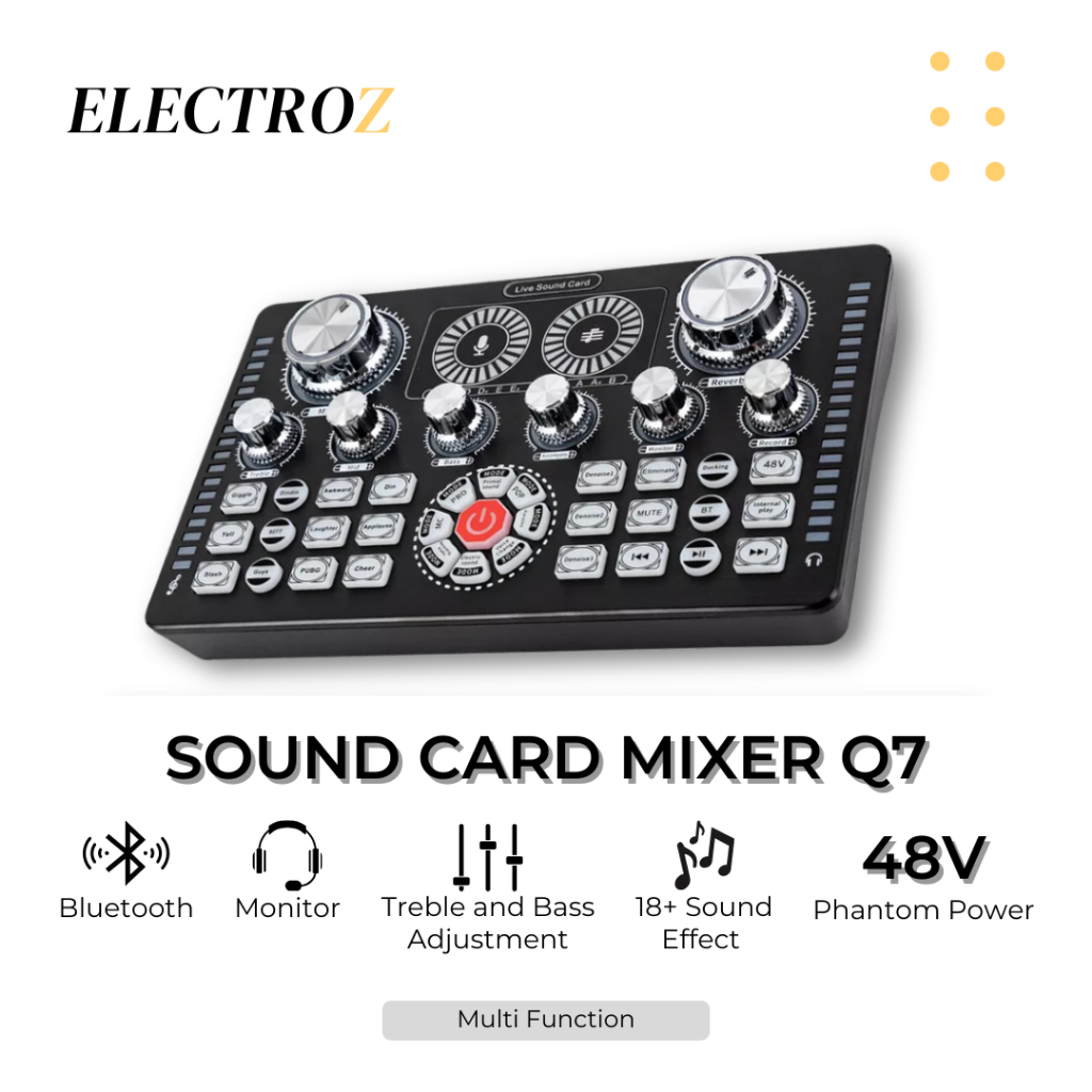 Soundcard Mixer Sound Card Bluetooth Live Audio Broadcast Karaoke Podcast Q7 48V Phantom Power