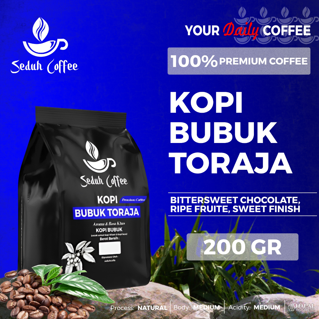 

SEDUH- Bubuk Kopi Bubuk Toraja Gilingan Halus Premium 200gr
