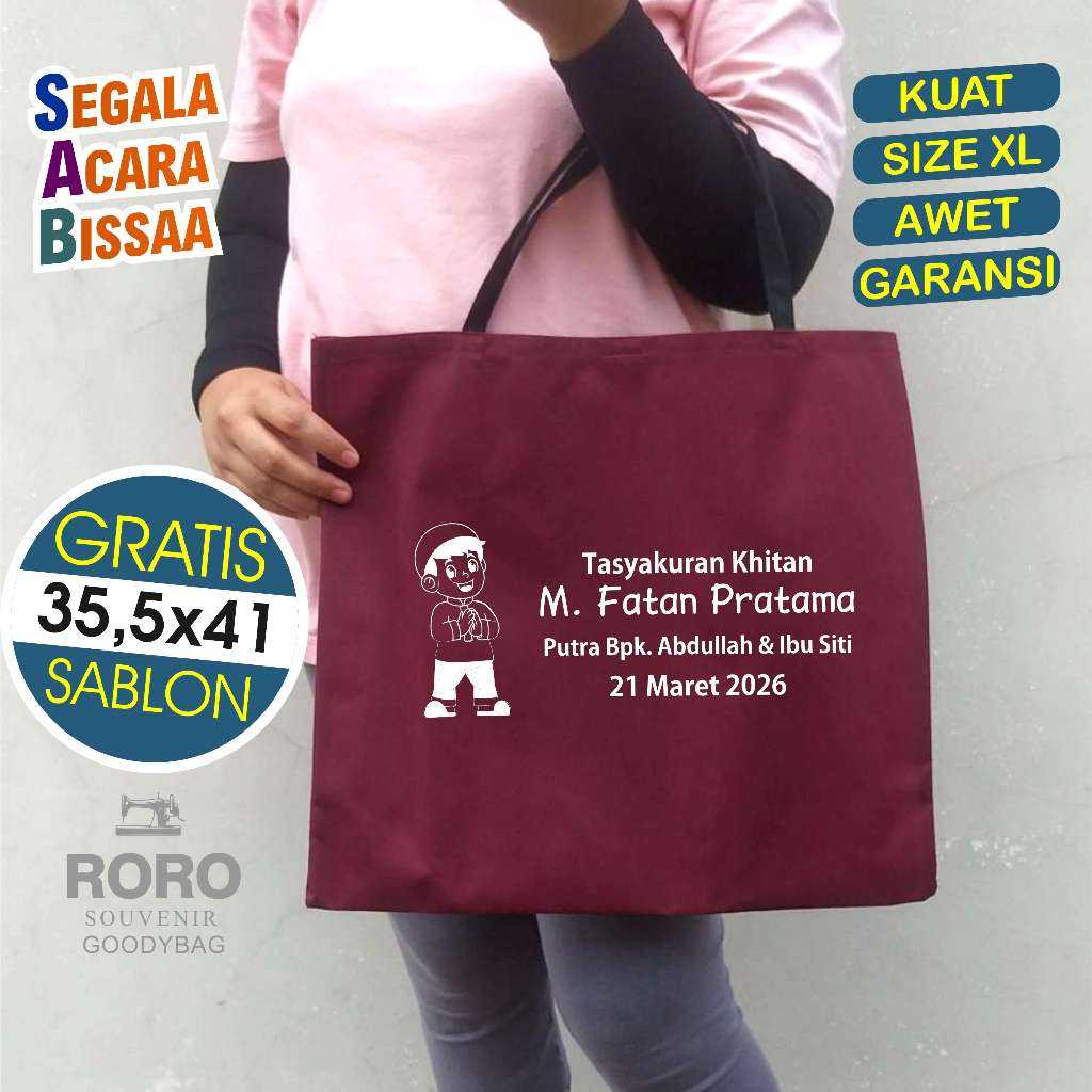 

RORO 5 | Tas Spunbond Custom 35x41 KUAT Goodie Bag Sablon Wedding Aqiqah Promosi Umroh Haji