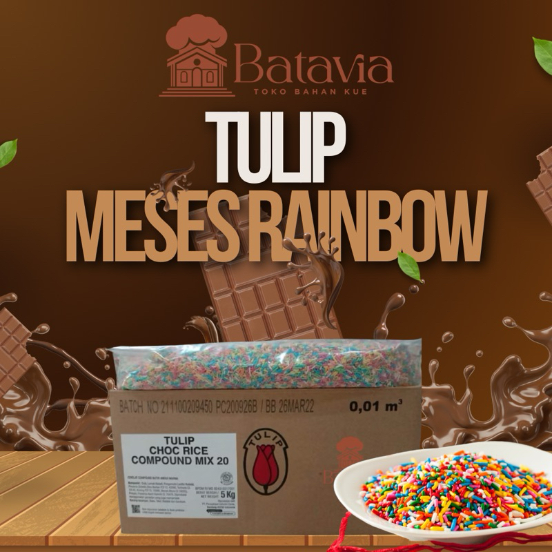 

TULIP Meses Rainbow Choc Rice Compound Mix | TULIP Chocorice Mix 250 Gram Meises Warna Warni Meses Rainbow Coklat butir Premium REPACK