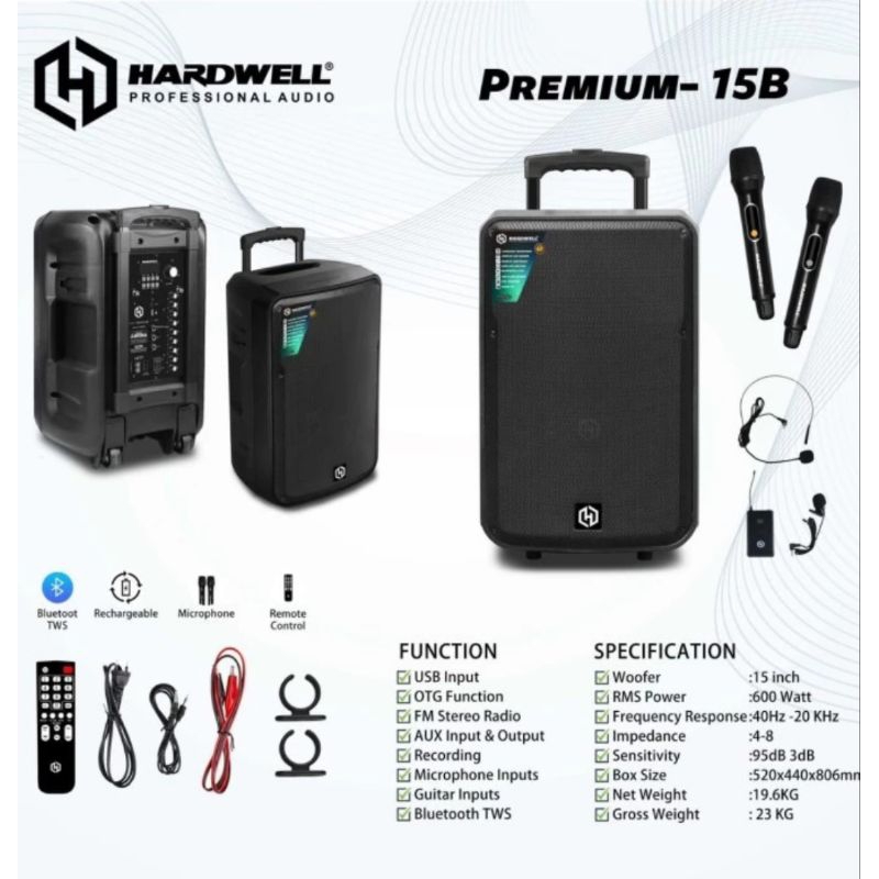 Speaker Portable Hardwell PREMIUM 15B 15 inch Speaker Hardwell Original