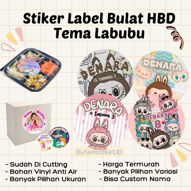 

(50 PCS) Stiker Bulat Custom Bento Hampers Ulang tahun Labubu The Monster