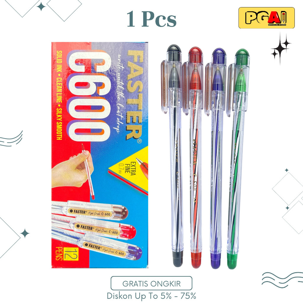 

(PGAI) BOLPOIN PULPEN FASTER C600 EXTRA FINE 0.7 MM TINTA HITAM 1 PCS STATIONERY Pena Alat Tulis