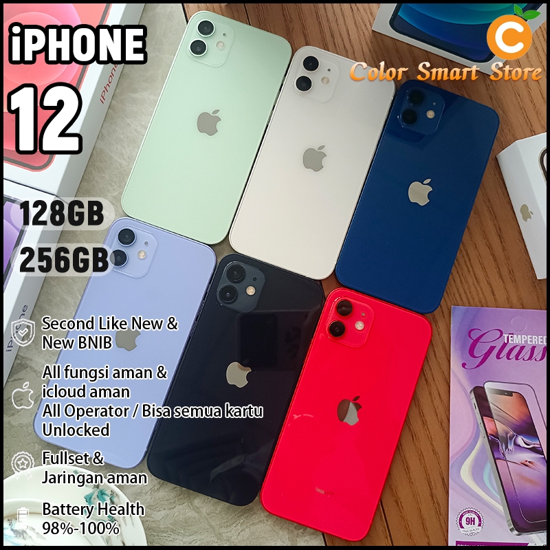 iPhone Second 12 256GB 128GB Sinyal All Operator Fullset ORIGINAL100% Asli 3U green iCloud aman hp