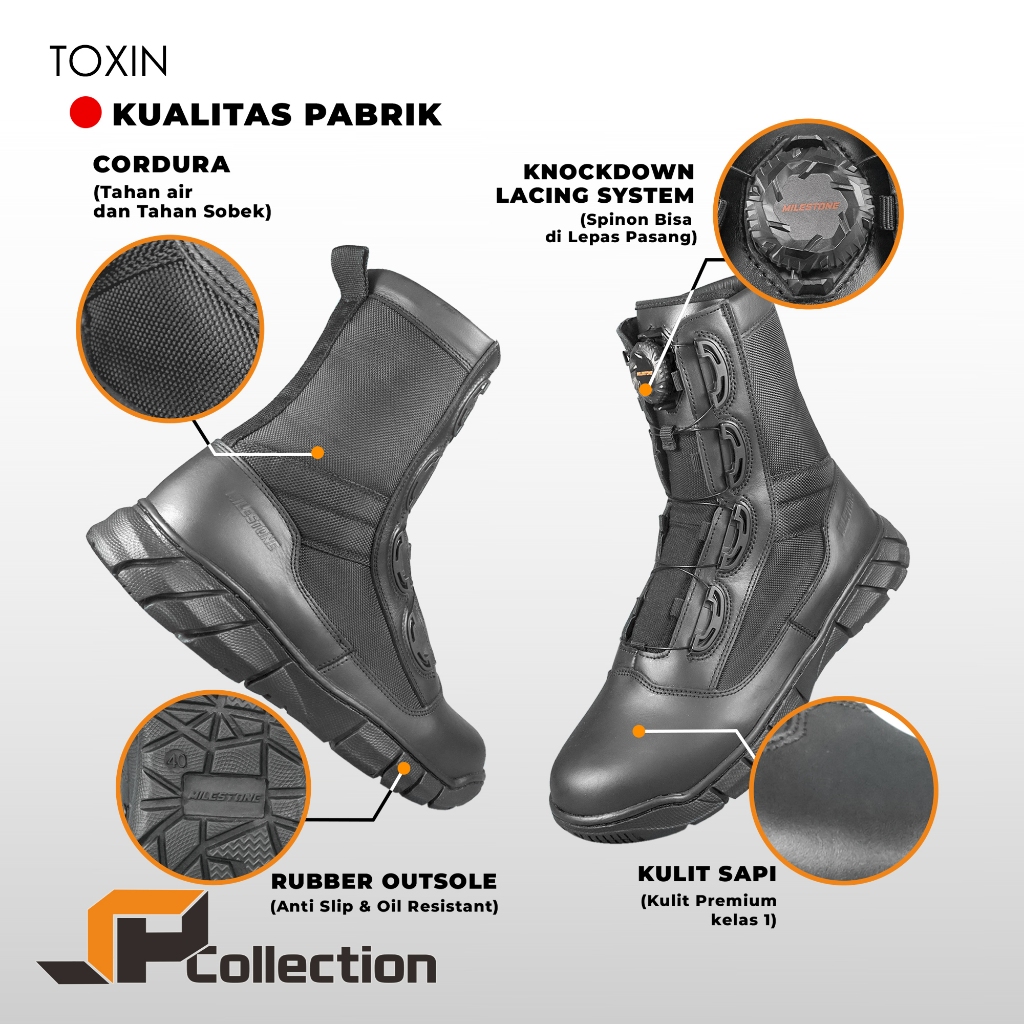 Sepatu PDL Tactical Tali Putar Toxin Merk Milestone Standart Jatah TNI POLRI KEMHAN