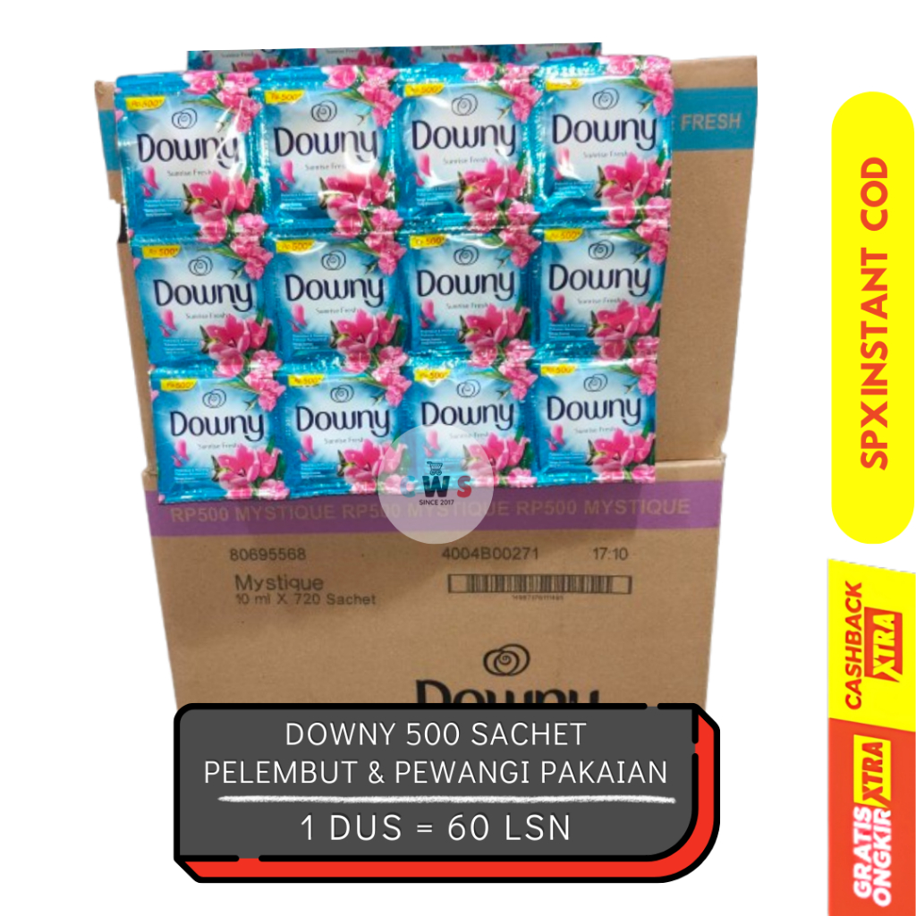 DOWNY 500 Pelembut Pewangi Pakaian Konsentrat Wangi Tahan Lama Sachet - 1 Dus / 60 Lusin / 720 Pcs