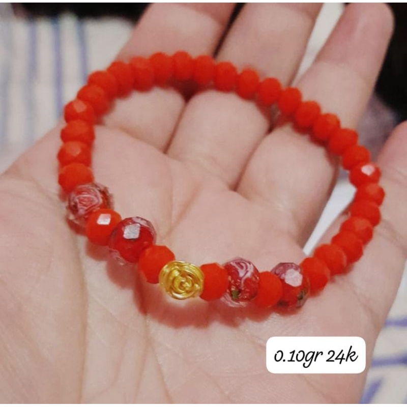 Gelang Emas Asli Mawar 24K Hongkong 999% Tali Batu