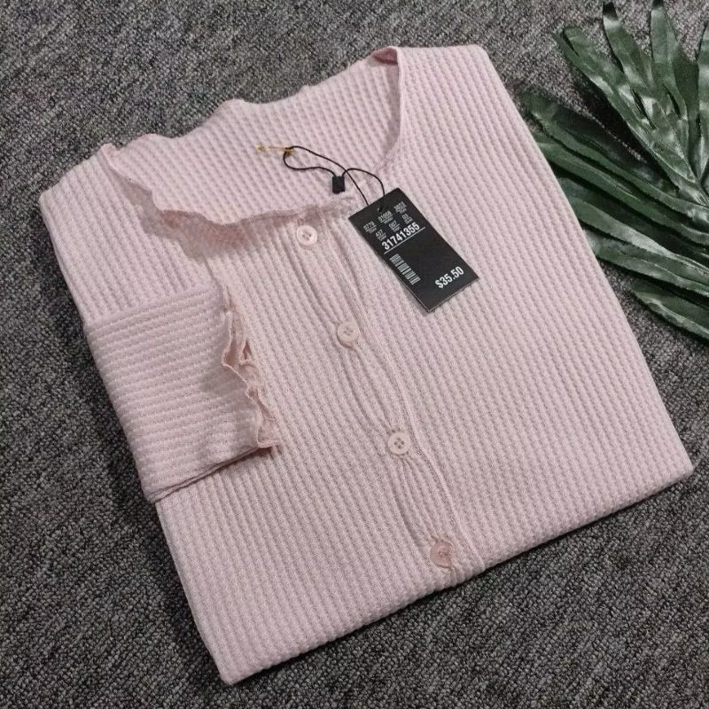 Cardigan waffle wanita oversize