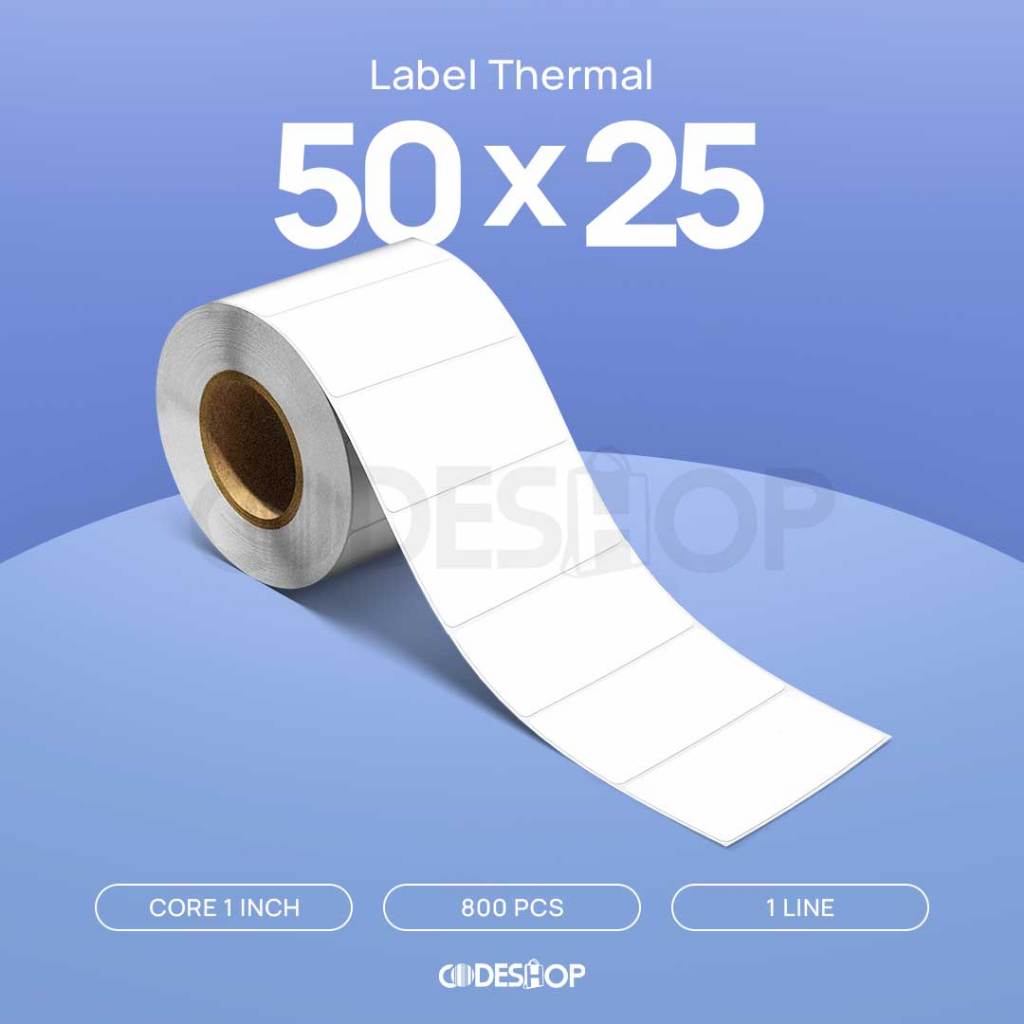 

Stiker Label Thermal 50x25 mm Codeshop 1 Line Core 1 Inch Isi 800 Pcs Printer Termal